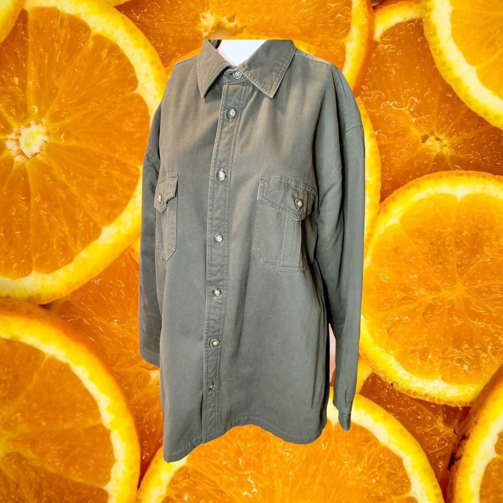 St Johns Bay Mens Large Olive Green Fleece Lined Cotton Canvas Shirt‎ Jacket